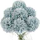 Artificial Flowers, 10Pcs Fake Flowers Silk Artificial Chrysanthemum Ball Hydrangea Bridal Wedding Bouquet for Home Garden Party Wedding Decor (Gray Blue, 10 Pcs)