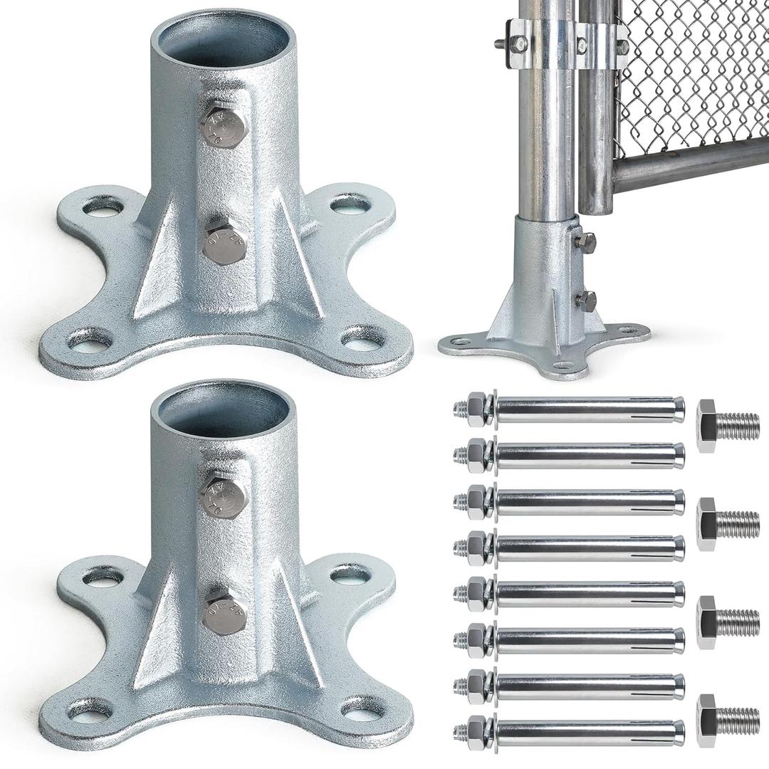 Post 2" (1 7/8" OD) Chain Link Fence Post Floor Flange Bracket, for Chain Link Fence Posts, Mailboxes, and Other Steel Round Post Galvanized Anchor Flange Bases (2 Pack)