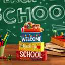 2 x Welcome Back to School Table Decorations, 1st Day of School Wooden Block Sign Pencil Centerpieces for Party, The First Day Banner, Classroom Decor for Kids Teacher Desk Gifts, Tiered Tray and TableTop