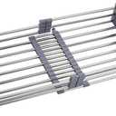 Sink Dish Drying Rack, Stainless Steel Drainer for 12.5"-20.5" Sinks, Kitchen Countertop Organizer for Dishes, Vegetables, and Fruits (Grey & Large Size) (Gray)