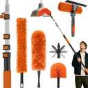 25FT Reach High Ceiling Duster Kits with 5-20FT Adjustable Pole - Includes Extra Long Duster, High Ceiling Duster, Rotatable Window Squeegee & Cobweb Duster for Ceiling Fans and Whole House Cleaning, 20FT, Orange