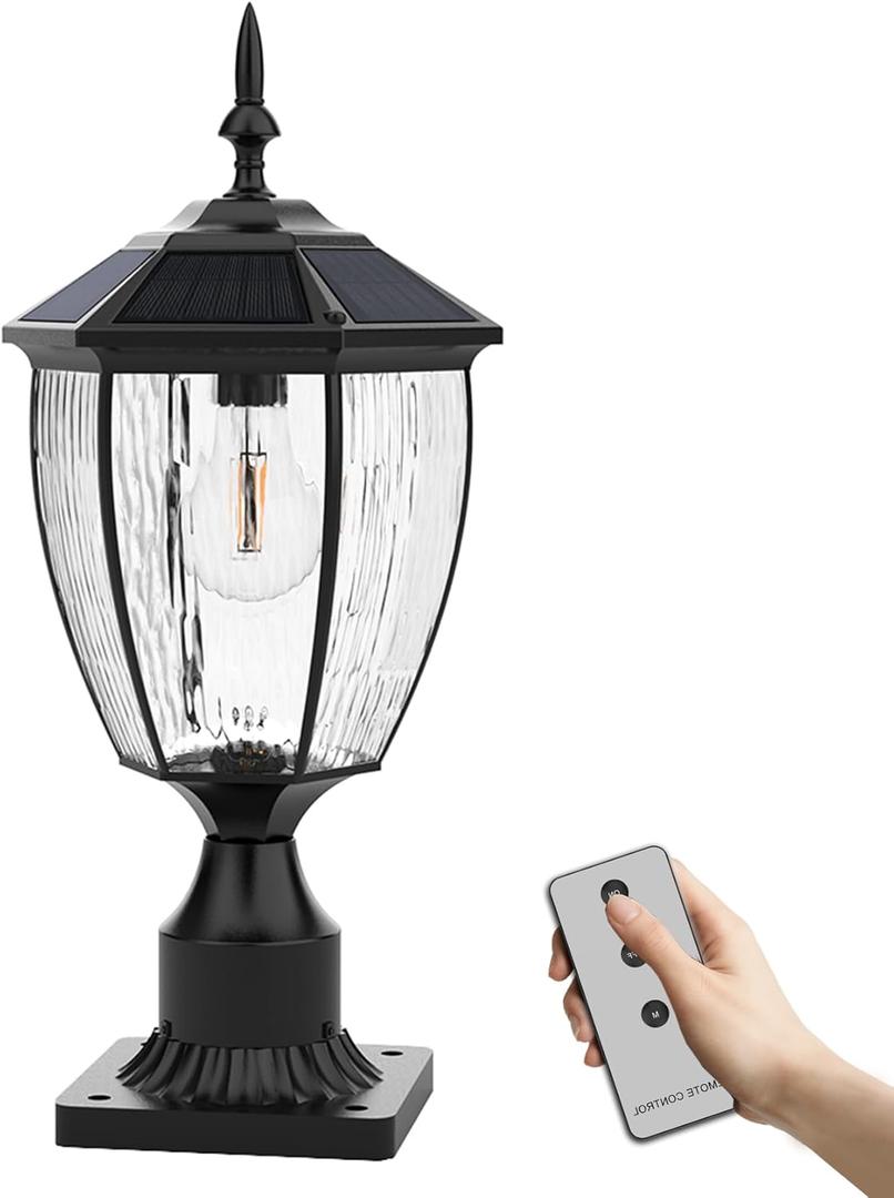 Kaqur Solar Post Lights Outdoor Waterproof with Pier Mount Base, 3000K/4000K/6000K Dusk to Dawn Solar Pillar Lamp, Aluminum LED Column Lighting with Remote for Yard, Patio, Column, Pathway, Black