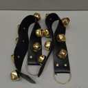 Frienda Hanging Jingle Sleigh Bells 7-Bell Dog Doorbells for Door Knob Faux Leather Belts Go Outside Dog Bells Christmas Decor and Holiday Decorations, 18.7 x 1.8 x 1 Inches(Black with Gold)
