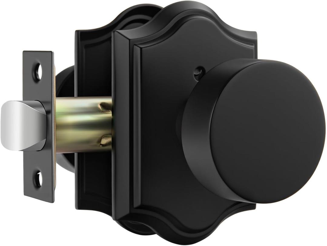 Haidms Black Door Knobs Interior, Heavy Duty Matte Black Door Knobs with Lock, Interior Door Knob for Bedroom and Bathroom, Zinc Alloy Vintage Privacy Doorknob 1 Pack