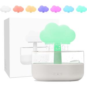 Rain Cloud Humidifier Water Drip, Mushroom Rain Lamp Waterfall, Aromatherapy Essential Oil Rain Diffuser, Raining Cloud Night Light with 7 Changing Colors for sleeping (Cloud White)