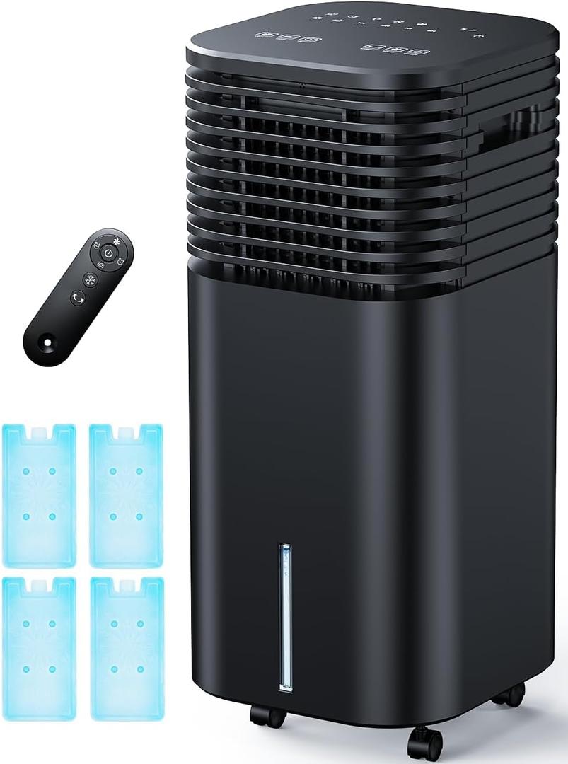4-IN-1 Portable Air Conditioners, Evaporative Air Cooler w/4 Modes & 3 Speeds, 15H Timer for Smart Auto-off, 2-Gal Tank for 20H Cooling,17FT Remote,No Hose Needed,120Oscillating Swamp Cooler