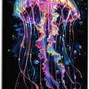 Jellyfish Canvas Wall Art Underwater Canvas Wall Art Colorful Jellyfish Print Canvas Beach-Themed Jellyfish Artwork Purple Aesthetic Posters Blue Canvas Sea Life Picture for Room 16x24inch Unframed