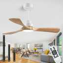 42" Ceiling Fans with Lights with Remote Control, Indoor Outdoor Wooden Ceiling Fan with 3 Wooden Blades for Patio, Living Room, Dining Room, Farmhouse and More. (White + Log Color)