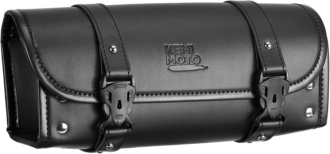 KEMIMOTO Motorcycle Fork Tool Bag Universal PU Leather Roll Bag for Front Fork Handlebar Sissy Bar Storage Pouch Dyna Softail Sportster Scooter