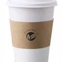 KTOB [50 pack] 12 oz Compostable Coffee Cups with Lids and Kraft Sleeves, Eco Friendly Disposable White Paper Cups Combo for Hot Beverage