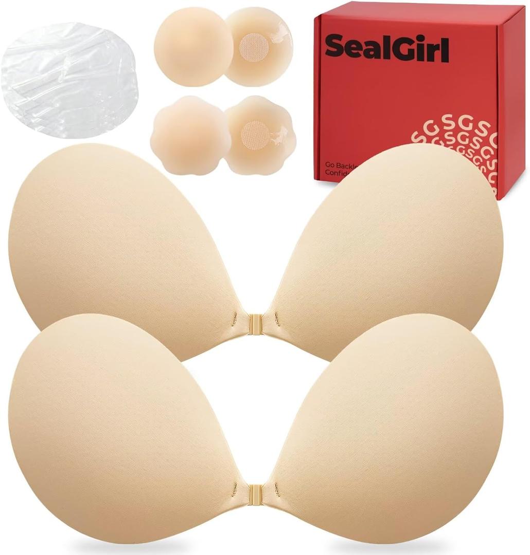 Sticky Bra Push Up - 2 Pairs Backless Strapless Bra Invisible Adhesive Bras for Wedding Prom with Nipple Pasties