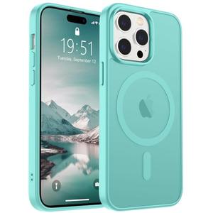 SUPFINE Magnetic for iPhone 14 Pro Max Case (Compatible with MagSafe) (Military Grade Drop Protection) Translucent Matte Shockproof Phone Cover,Blue Green