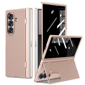 Ruky for Z Fold 7 Case with Kickstand, Built-in Privacy Screen Protector, Support Wireless Charging, Slim Anti-Scratches Shockproof Protective Phone Cover Girls Women Covers for Galaxy Z Fold 7, Gold