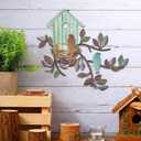Peryiter Birds Wall Metal Decor Outdoor Art Hanging Metal Tree with Birdhouse for Living Room Tree Leaf Wall Decor for Indoor Outdoor Garden(Brown, Light Blue)