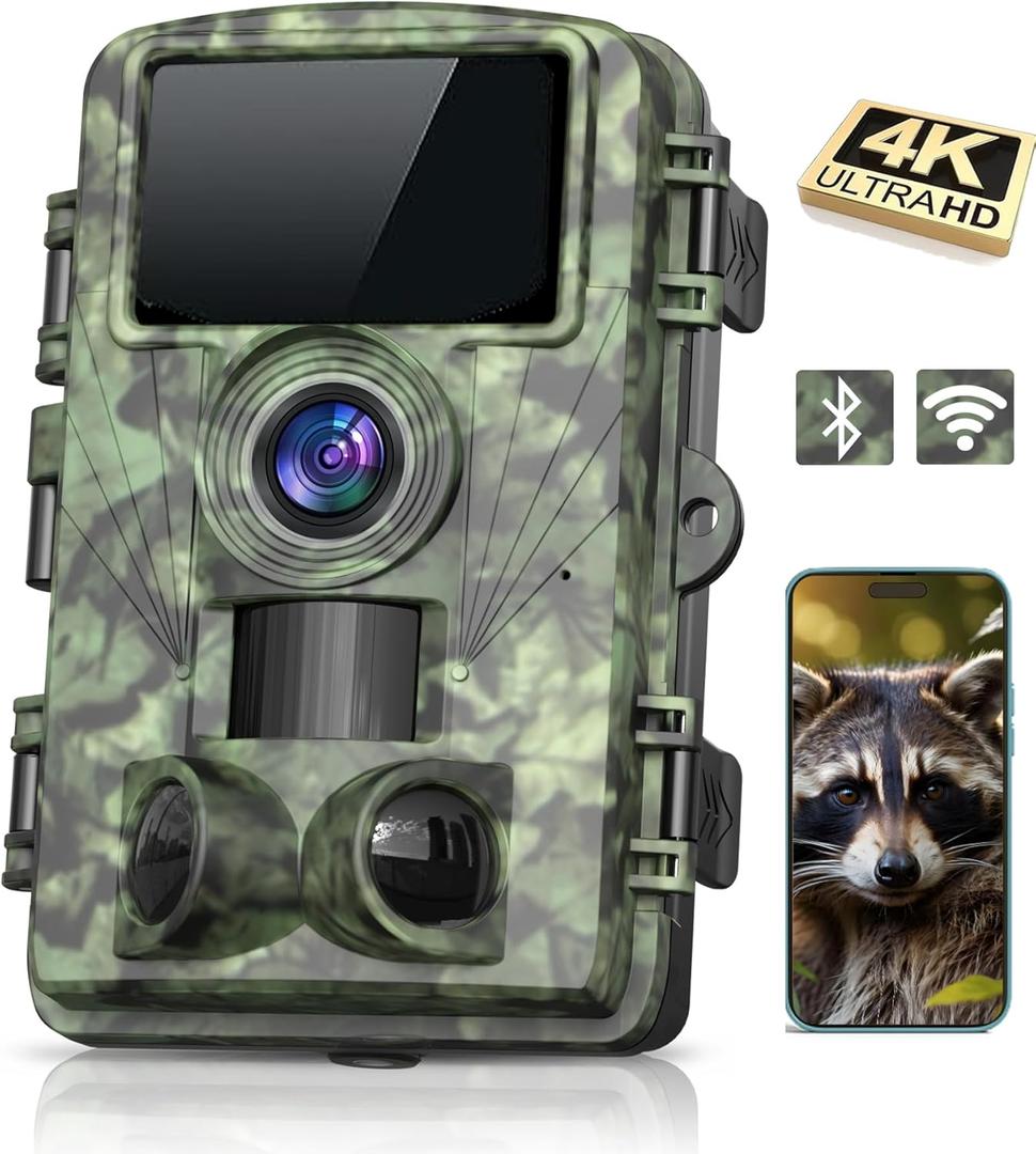 Trail Camera - 4K 48MP WiFi Game Camera with Night Vision, 0.05s Trigger Motion Activated, IP66 Waterproof, Bluetooth Cell Phone 130 Wide-Angle with No Glow Infrared LEDs for Outdoor Wildlife