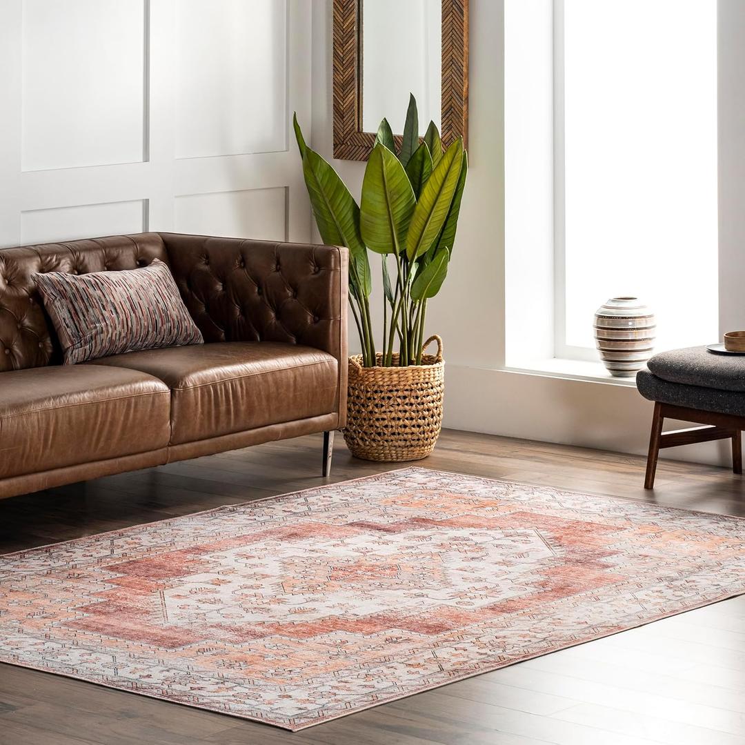 nuLOOM 8' x 10' Machine Washable Stain-Resistant Area Rug with Non Slip Backing, Low Profile for Living Room, Bedroom, and Dining Room, Dania Rust