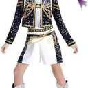 Girls Cosplay Costume, Popular Singer Stage Outfit, Black Printed, for Ages 3-12
