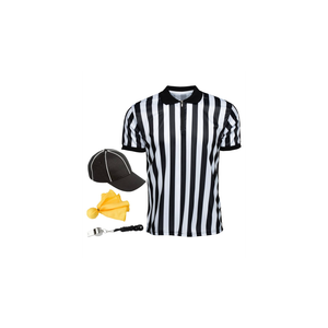 Murray Sporting Goods Men's Collared Referee Shirt 4-Piece Bundle - Referee Shirt, Hat, Flag, & Whistle Halloween Costume, Size M