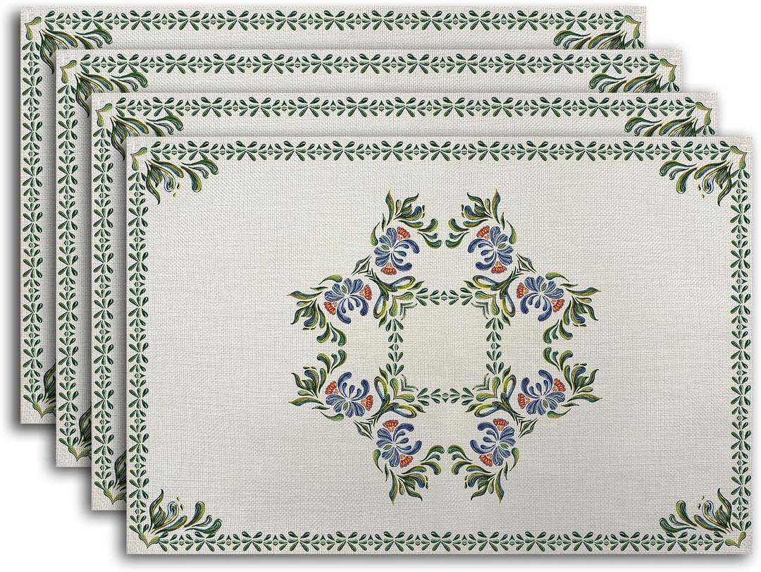 Easy Clean Rustic Placemats Tablemats Resistant Place Mats Kitchen Decor Dining Decoration for Party, Washable Placemats Set of 4 Green-12
