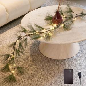 LITBLOOM Christmas Pine Garland with Lights 6FT Battery Operated and USB Powered, Lighted Garland with Timer 36 LED Lights for Fireplace, Mantle, Table Christmas Decoration