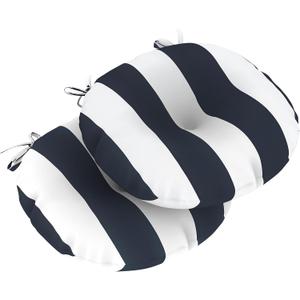 LVTXIII Outdoor Bistro Seat Cushions 15"x15"x4" Water Repellent Seat Cushions with Ties Patio Fluffy Chair Pads for Home Office and Patio Garden Furniture Decoration, Round, Set of 2, Cabana Navy