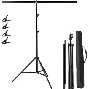 Meking 5x6.5ft Adjustable T-Shaped Backdrop Stand with Carry Bag and 4 Heavy Duty Clamps, Small Backdrop Holder Foldable T-Shape Background Support Stand