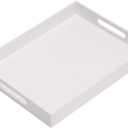 Glossy White Acrylic Serving Tray, 12x16Inch, Sturdy Kitchen Countertop Organizer, Decorative Vanity Table Tray, Ottoman Tray, 3/16 inch Thickness
