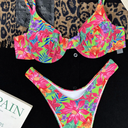 SHENHE Women's Two Piece Allover Print High Cut Underwire Triangle Bikini Swimsuit Orange Blue Multi M