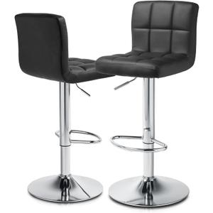 MoNiBloom Barstools Set of 2, Square PU Leather Adjustable Bar Stools with Back, Counter Height Swivel Stool, Barstools for Kitchen Counter, Black
