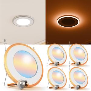 Sunco 6 Inch Can Lights for Ceiling LED, Flat Recessed Lighting with Night Light Retrofit Downlight, 1200 LM, 13W, Selectable CCT 2700K/3000K/4000K/5000K/6000K, Dimmable UL 4 Pack