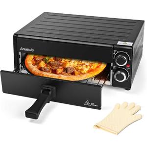 Anatole Electric Pizza Oven 12" 1800W Indoor Countertop Pizza Maker Time Temperature Adjustable Multifunctional Pizza Cooker with Removable Grill Crumb Tray ETL Certified