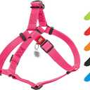 Waterproof Dog Harness Adjustable for Large, Small and Medium Breeds- Heavy Duty Dog Harness with Durable Metal Clasp and QR Tag - Pink S