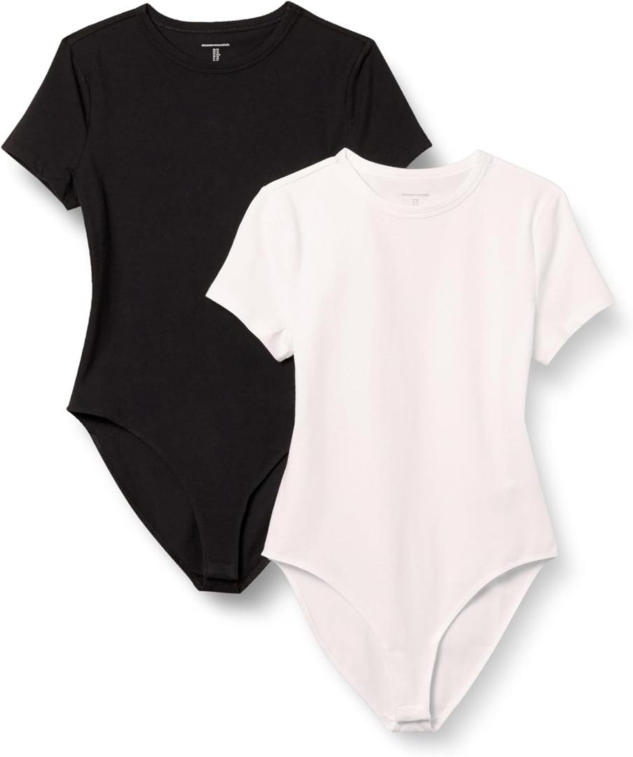 Amazon Essentials Women's Short Sleeve Stretch Cotton Jersey Slim-Fit T-Shirt Bodysuit, Pack of 2, XL
