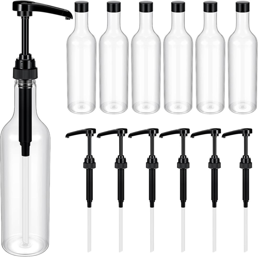 Maxdot 25 oz Syrup Bottles with Pump Long Neck Bottles Plastic Syrup Pump Dispenser for Coffee Bar Accessories Home Party(12 Pcs)
