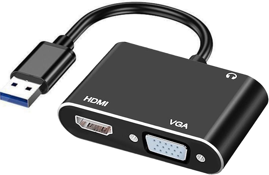 sartyee USB to HDMI Adapter with VGA and 3.5mm Audio, 1080P MultiMonitor Video Audio Converter Cable, USB Adapater for PC, Laptop to Monitor, Support Windows XP 7/8/8.1/10