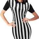 Skicuff Women's Referee Shirt Dress Official Ref Umpire Jersey for Basketball Football Halloween Costume Waitresses Uniform, Medium