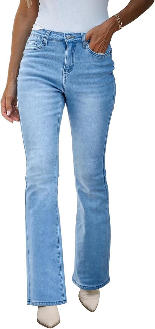 GRAPENT Bootcut Jeans for Women High Waist Stretchy Fleece Lined Pants Flare Jeans Denim Thermal Pants Winter Clothes (Brown, L)