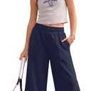 Girl's Capris Pants Wide Leg Cropped Pant Casual Summer Sweatpant with Pockets Loose Elastic Waist Capri 5-14 Years