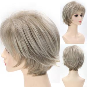 SEVENCOLORS Short Ash Blonde Wigs for White Women Blonde Pixie Cut Wigs with Bangs Synthetic Short Hair Wig with Highlights