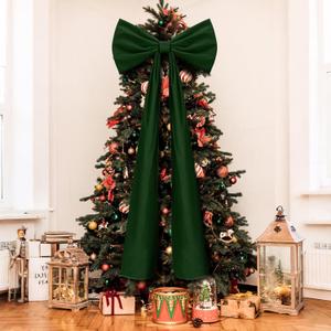 20 x 71 Inches Christmas Extra Large Velvet Bows Christmas Tree Topper Decor Giant Xmas Tree Toppers Bows for Home Wreath Wall Backdrop Birthday Wedding Party Decorations(Dark Green)