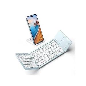 Samsers MultiDevice Foldable Bluetooth Keyboard with Touchpad, Rechargeable DualMode(2.4G+BTx2) Wireless Keyboard with Holder, Portable Folding Keyboards for Android Windows iOS Mac OS  Blue