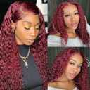Color #99J Burgundy Human Hair Bundles Wine Red Water Wave 3 Bundles Human Hair 26 28 30 Inch 50G Double Weft Grade 12A Unprocessed Virgin Remy Hair Extensions 50g Per Bundle