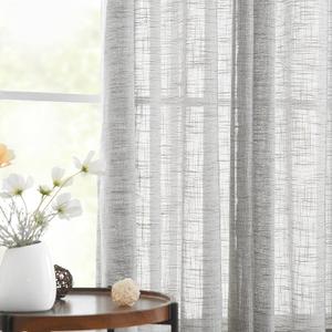 Treatmentex Grey Semi Sheer Curtains Bedroom Living Room 63inch Faux Linen Curtain Panels Light Filtering Burlap Look Window Drapes for Farmhouse Dcor Grommet Top 52" W 2 Panels