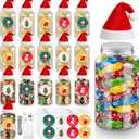 16 Sets Christmas Plastic Mason Jars with Lids Christmas Decorations Candy Jar Xmas Gifts with LED Light, Mini Santa Hat, Stickers, Xmas Cookies Containers for DIY Crafts, Party Favors (Medium)
