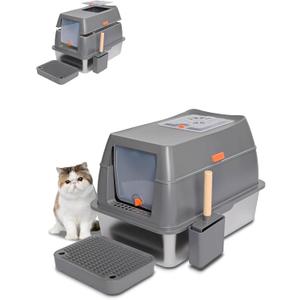 Ultimate XL Stainless Steel Litter Box with Lid Spacious & Stylish Enclosed Design for Big Cats, Multiple Cats, Odor-Free & Easy Cleaning, High Sided Cat Litter Pan with Cover Gray (X-Large, Drak gray enclosed)