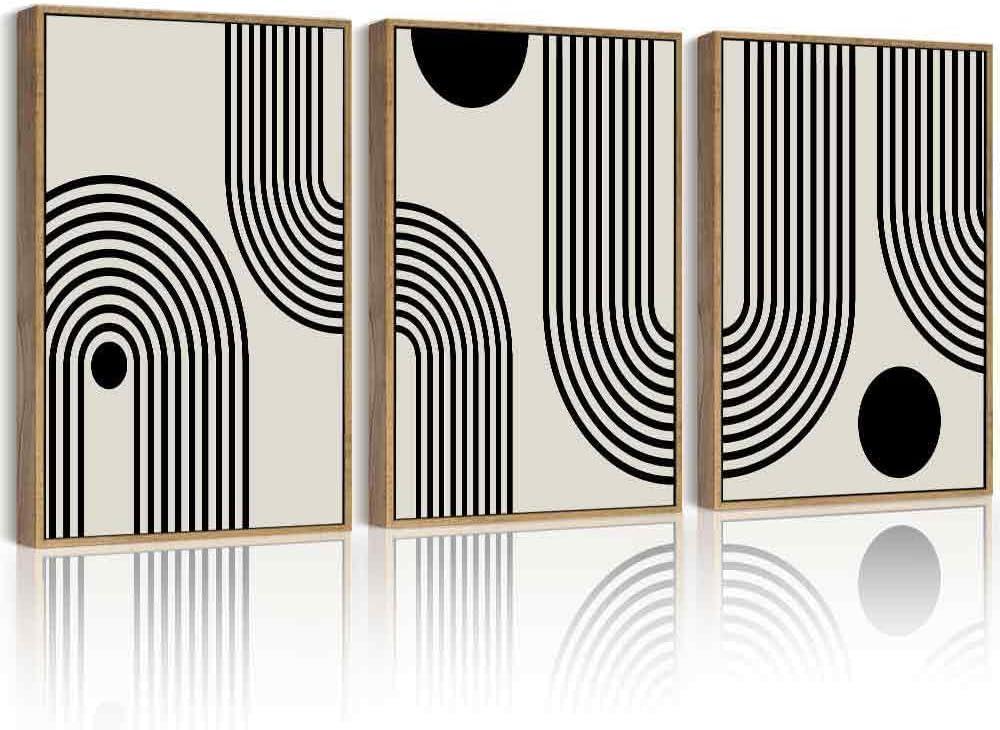 Drsoum Black Abstract Wall Art Framed Minimalist Bohemian Wall Decor Geometric Lines Artwork Hallway Bedroom Prints Ready to Hang 11x14in Natural Framed