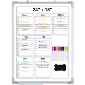 Lincia Magnetic to Do List Whiteboard for Wall 24" x 18" Large Weekly Dry Erase Board, Hanging Double-Side White Board Calendar for Planning Drawing Memo Home Kitchen Office (White)