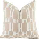 2025 New 22x22'' inches Throw Pillow Cushion Covers - Beige H Letter Chenille Jacquard Embroidery Luxury Modern Style Couch Sofa Bed Pillow Cover for Living Room Bedroom