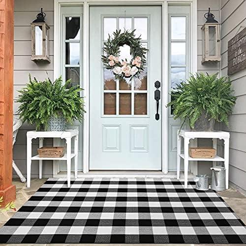 IOHOUZE Buffalo Plaid Checkered Rug 4x6 Ft Front Door Mats, Washable Area Rugs for Front Porch Decor, Spring Summer Welcome Mats Outdoor, Black White Rug for Farmhouse/Entryway/Home Entrance
