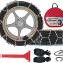 Auto-Fixing Snow Chains, 30s Quick Fit Easy Installation Tire-Chains, Portable Reusable High Carbon Steel Anti Slip Tire Chain for Passenger Car, Pickup Trucks and SUV - Set of 2 (HKN-140)